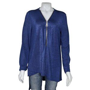 Joseph Ribkoff Royal Blue Zipper Front Blouse Tunic Top Asymmetrical Size 12